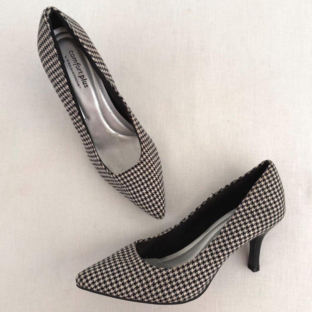 Comfort Plus Heels Size 8W Black White Houndstooth Pointed Toe Pumps